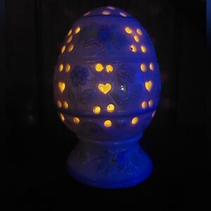 VTG Cottagecore EASTER Egg Fairy Light Lamp Floral Ceramic Egg